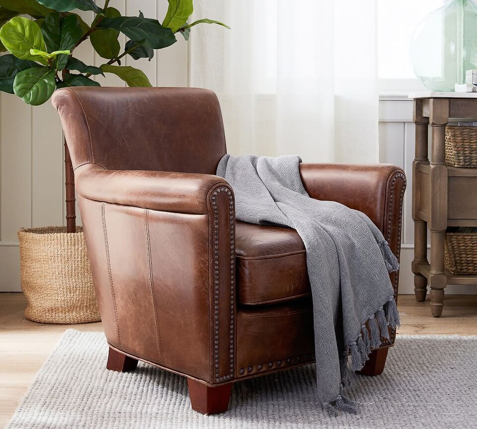 Irving Roll Arm Leather Armchair Pottery Barn Australia